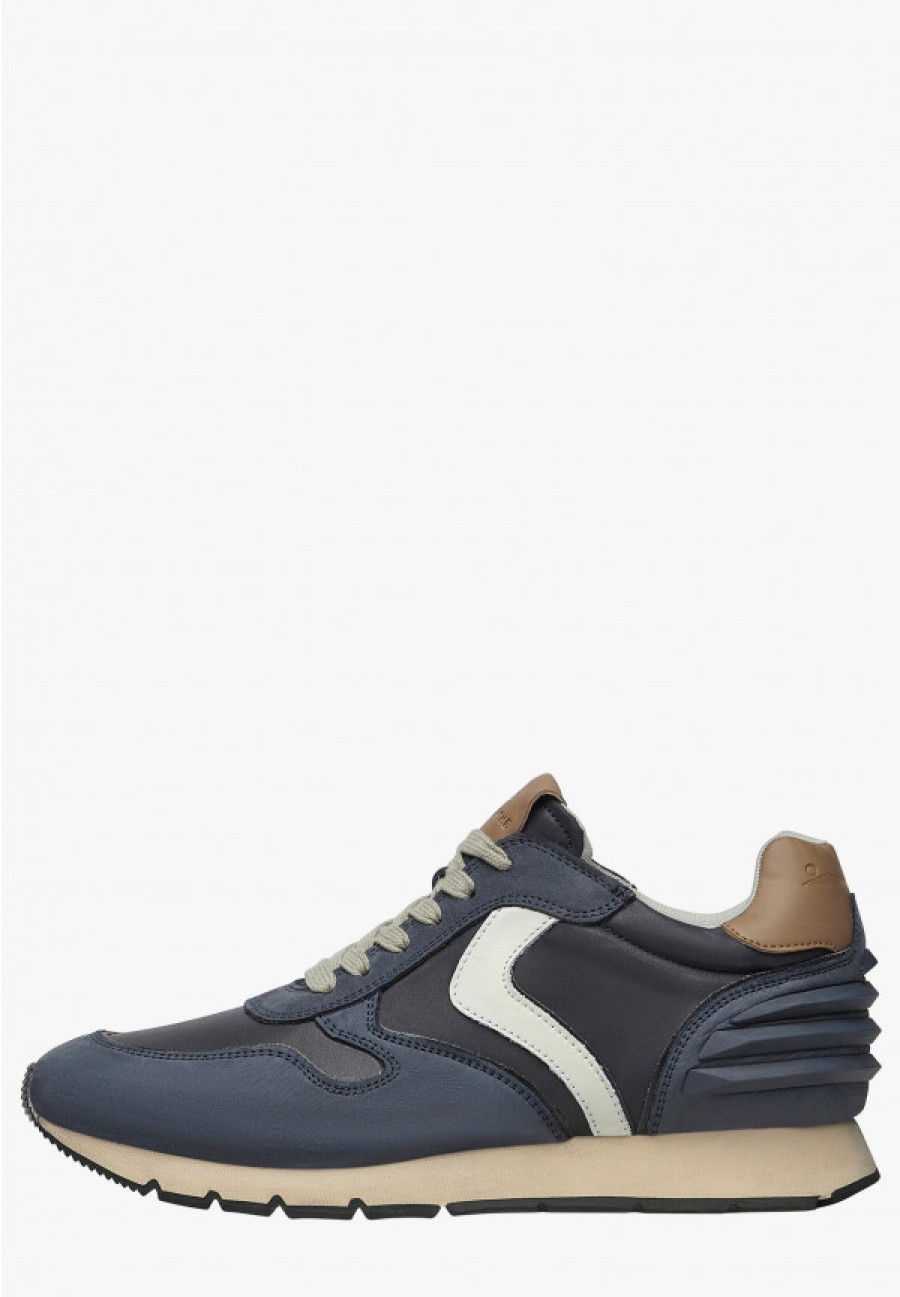 Man Voile Blanche | Liam Power - Nubuck Leather And Technical Fabric Sneakers - Navy-Ice - Shoes - Man