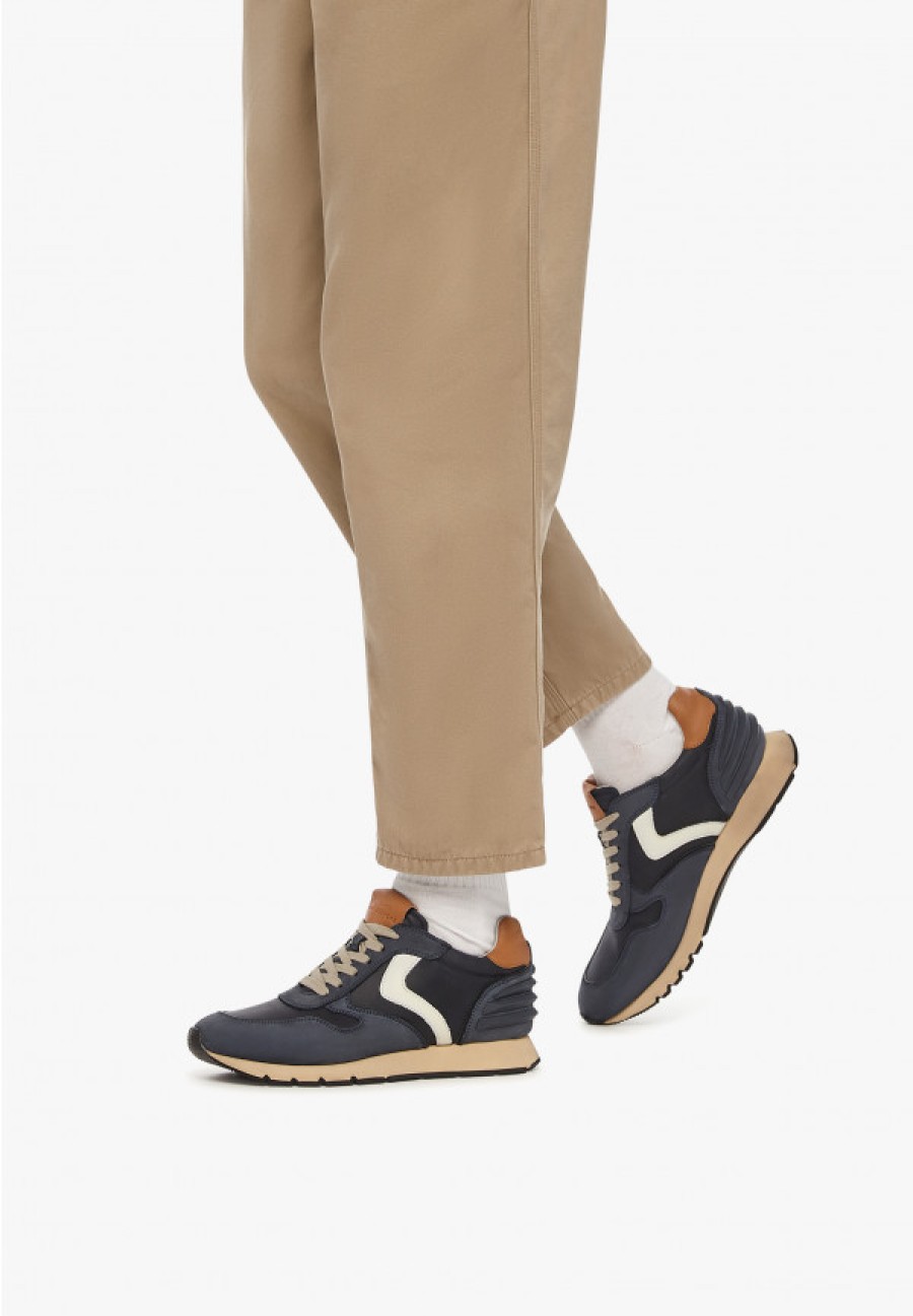 Man Voile Blanche | Liam Power - Nubuck Leather And Technical Fabric Sneakers - Navy-Ice - Shoes - Man