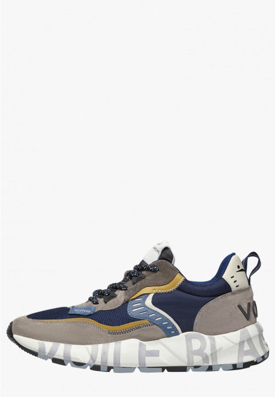 Man Voile Blanche | Club01. - Suede And Fabric Sneakers - Grey-Navy - Shoes - Man