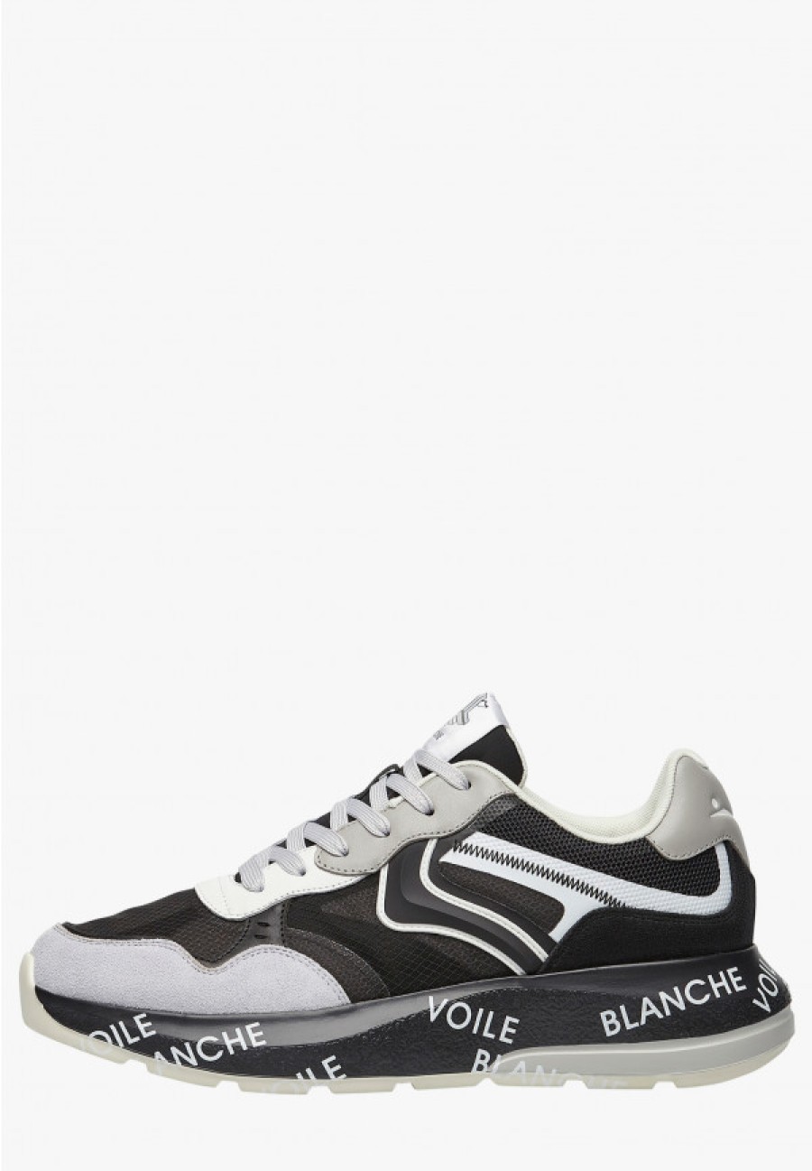 Man Voile Blanche | Shine. - Leather And Fabric Sneakers - Black-Grey - Shoes - Man