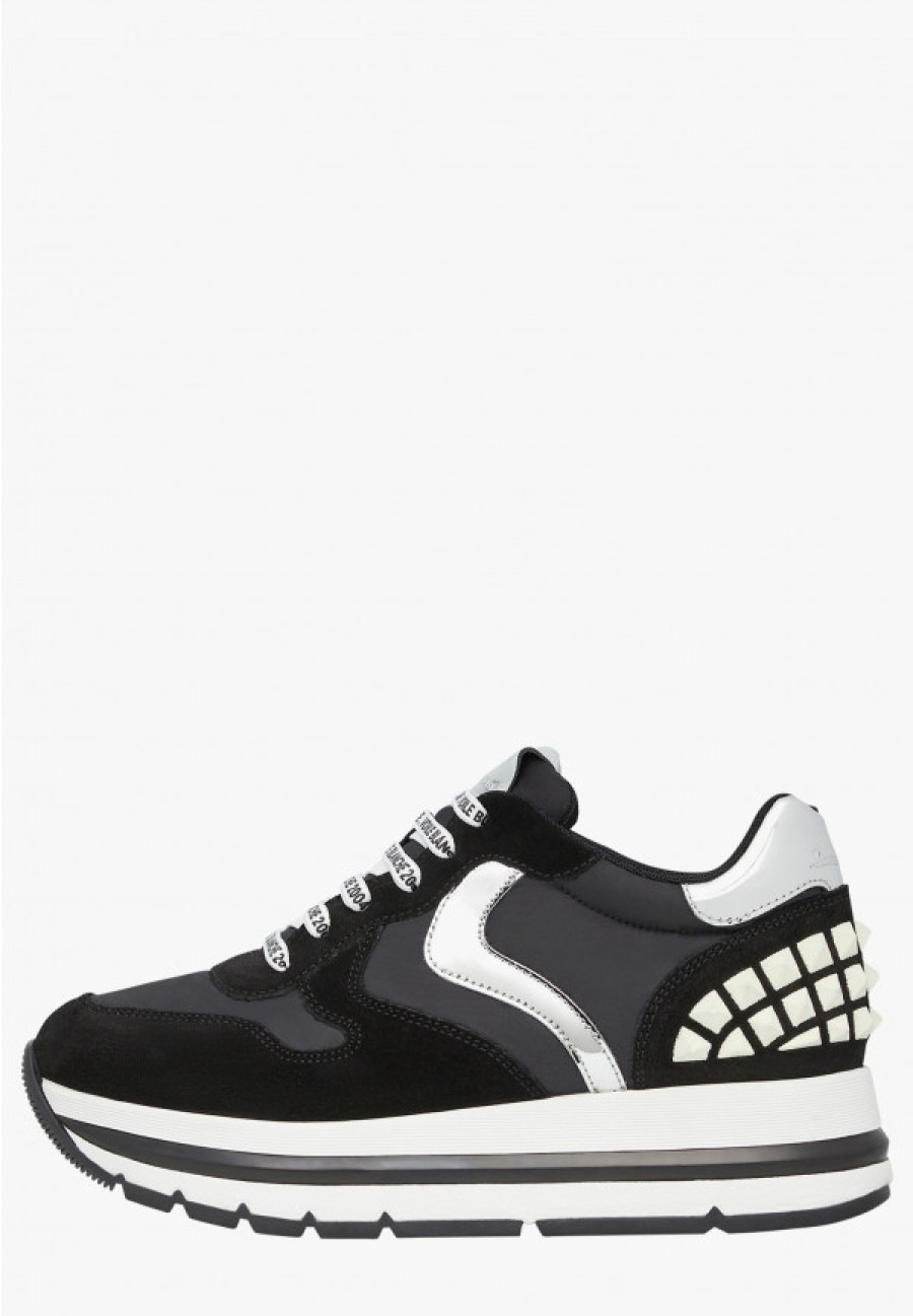 Woman Voile Blanche | Sneakers In Leather And Nylon Black -Maran S