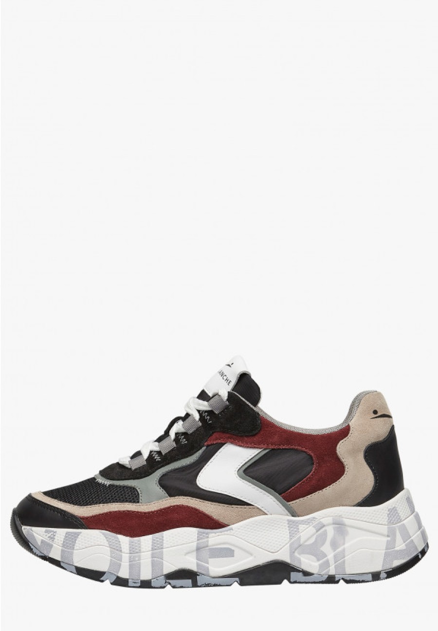 Woman Voile Blanche | Club107. - Leather And Fabric Sneakers - Black-Burgundy - Shoes - Woman