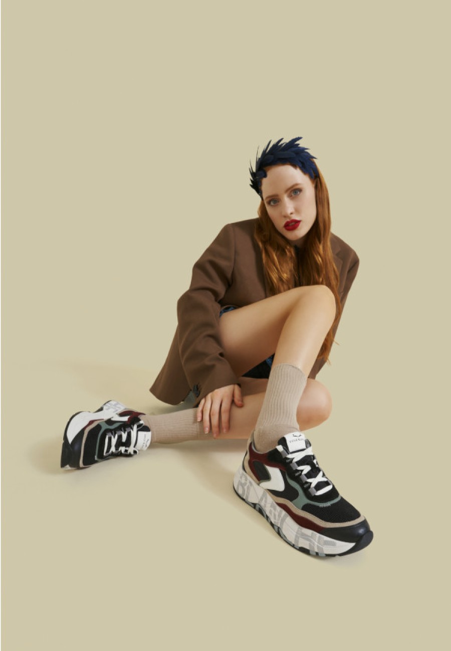 Woman Voile Blanche | Club107. - Leather And Fabric Sneakers - Black-Burgundy - Shoes - Woman