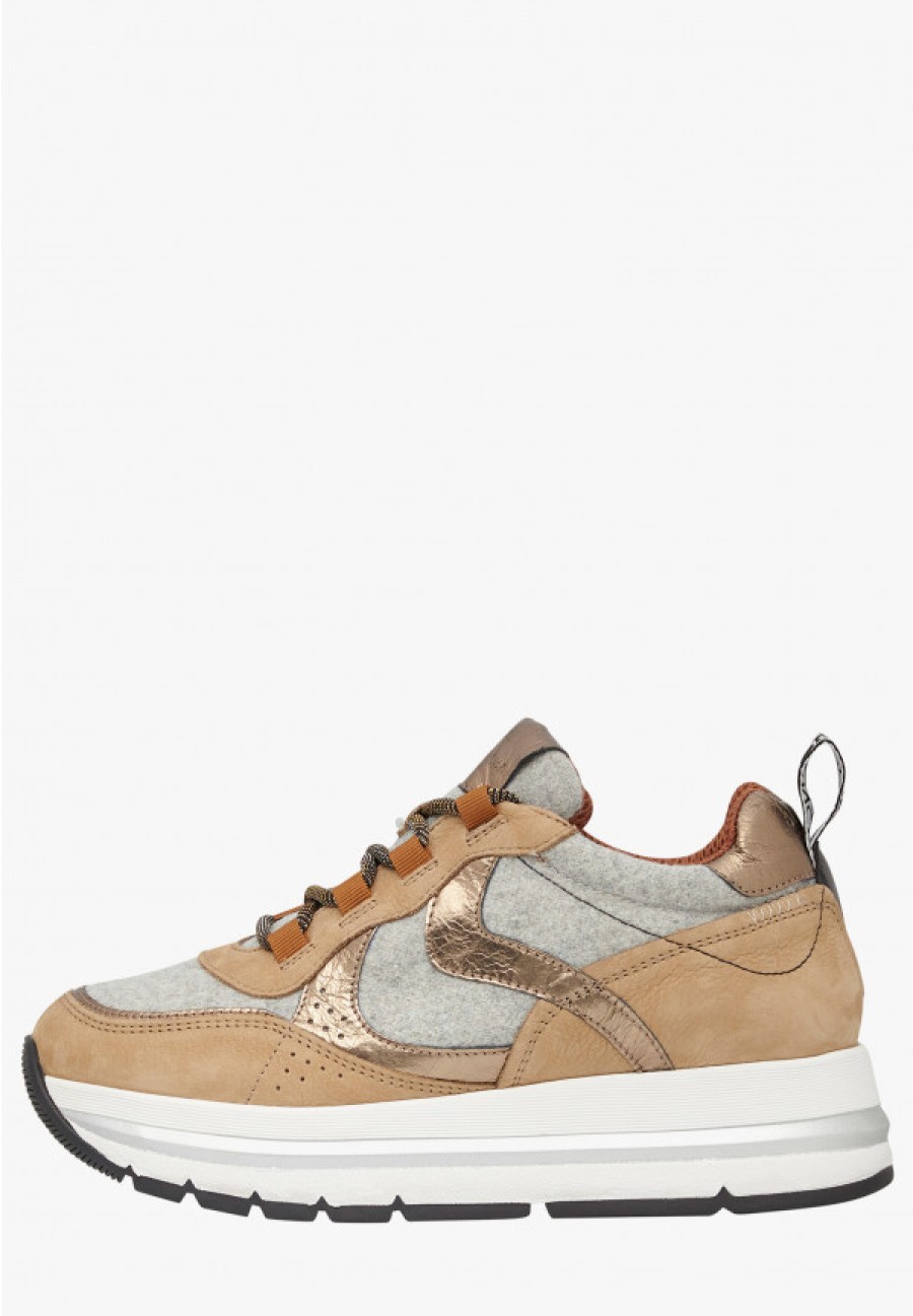 Woman Voile Blanche | Marple - Nubuck Leather And Felt Sneakers - Brown-Grey-Bronze - Shoes - Woman