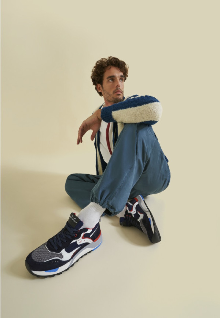 Man Voile Blanche | Bholt - Suede And Fabric Sneakers - Blue-White - Shoes - Man