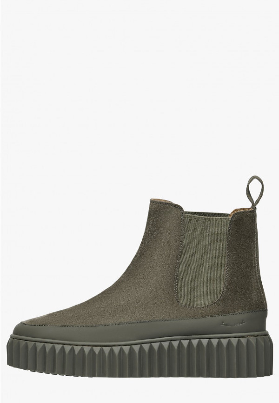 Woman Voile Blanche | Beth Strip - Leather And Suede Boots - Army Green - Shoes - Woman