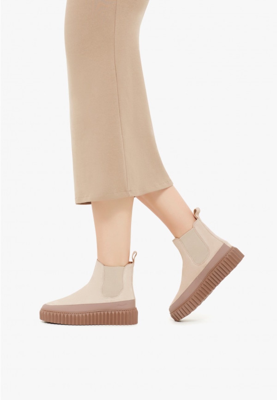 Woman Voile Blanche | Beth Strip - Leather And Suede Boots - Beige - Shoes - Woman