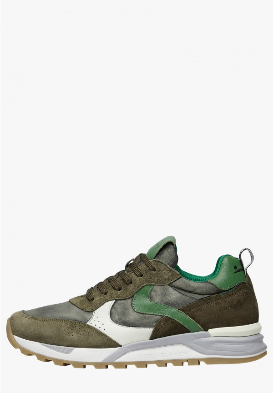 Man Voile Blanche | Magg - Suede And Fabric Sneakers - Army Green - Shoes - Man