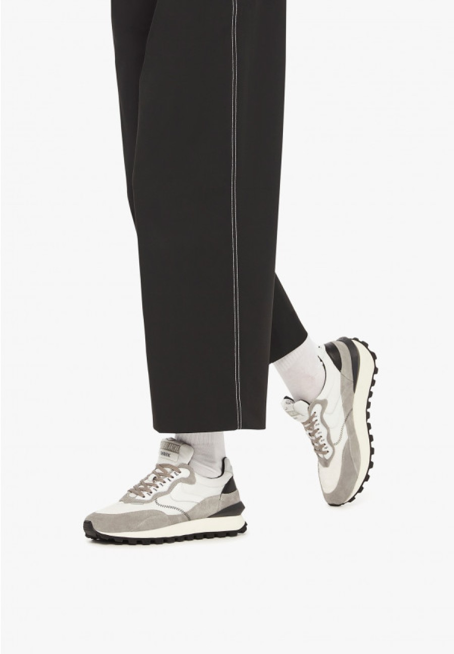 Man Voile Blanche | Qwark Hype Man - Leather And Fabric Sneakers - White-Grey - Shoes - Man