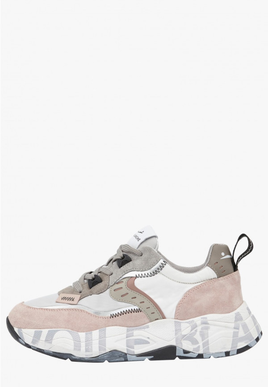 Woman Voile Blanche | Club105. - Leather And Fabric Sneakers - Powder Pink-Grey - Shoes - Woman