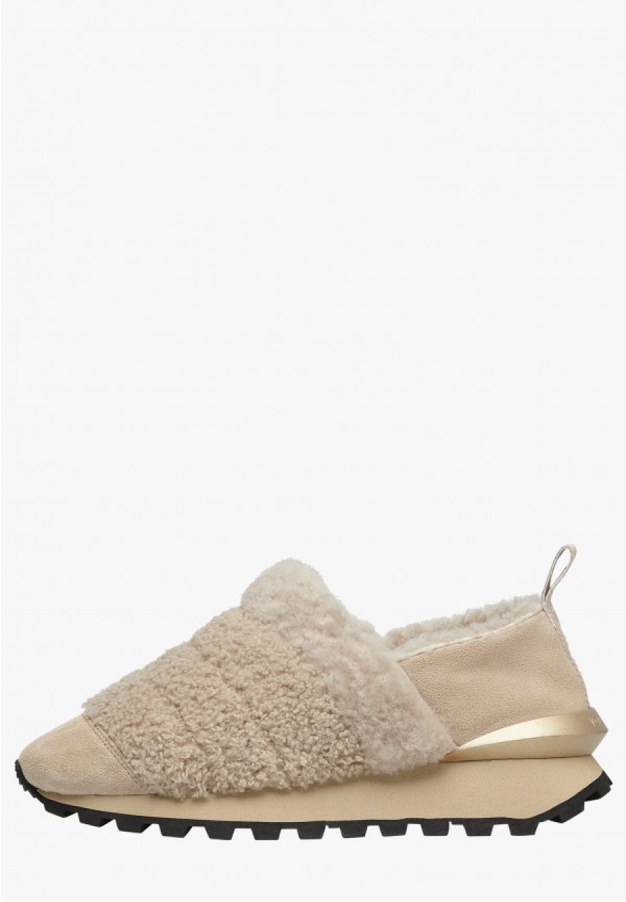 Woman Voile Blanche | Qwark Slip Fur Woman - Suede And Wool Sneakers - Beige - Shoes - Woman