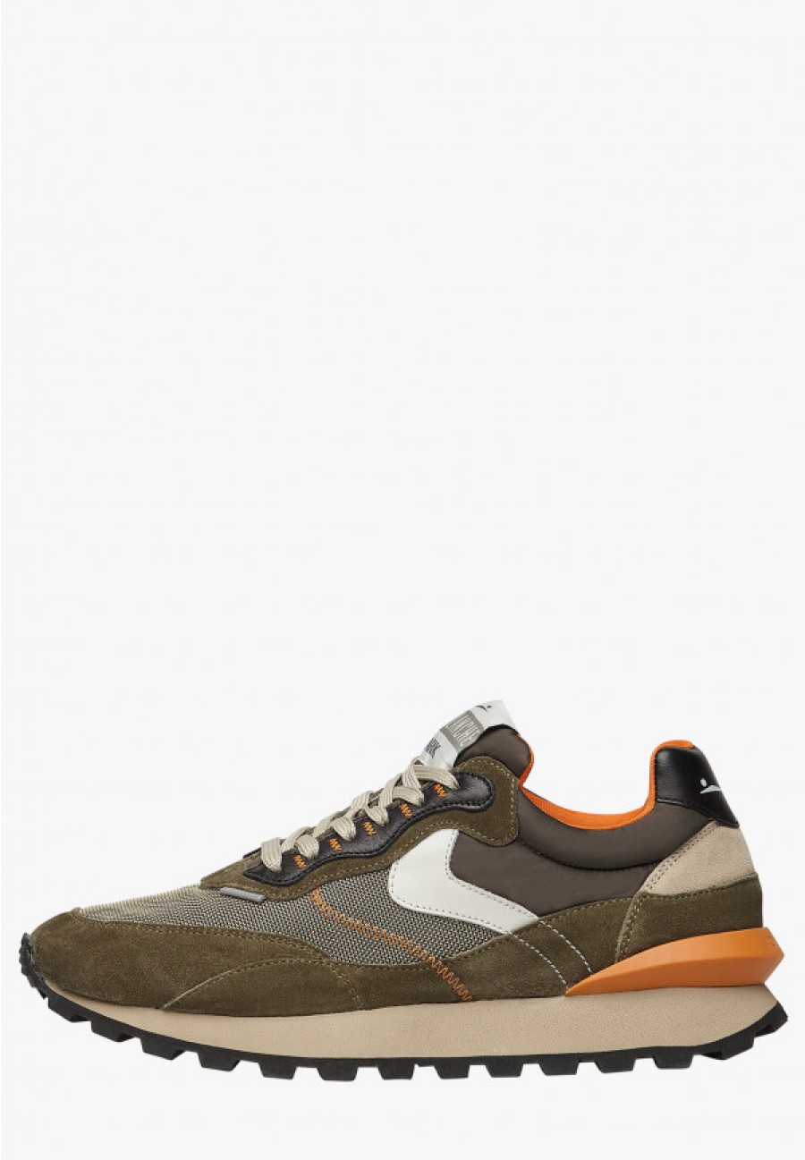 Man Voile Blanche | Qwark Hype Man - Leather And Fabric Sneakers - Army Green - Shoes - Man