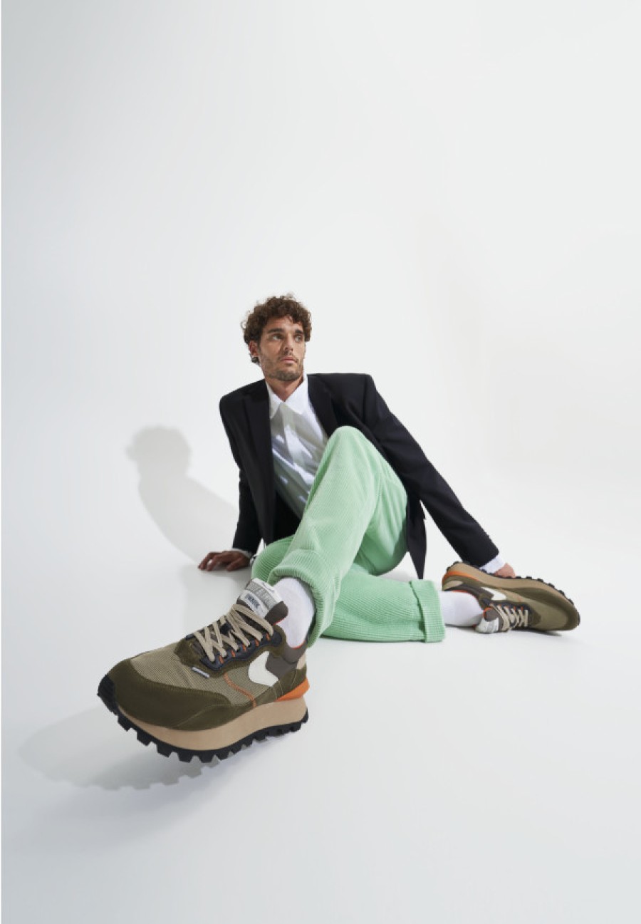 Man Voile Blanche | Qwark Hype Man - Leather And Fabric Sneakers - Army Green - Shoes - Man