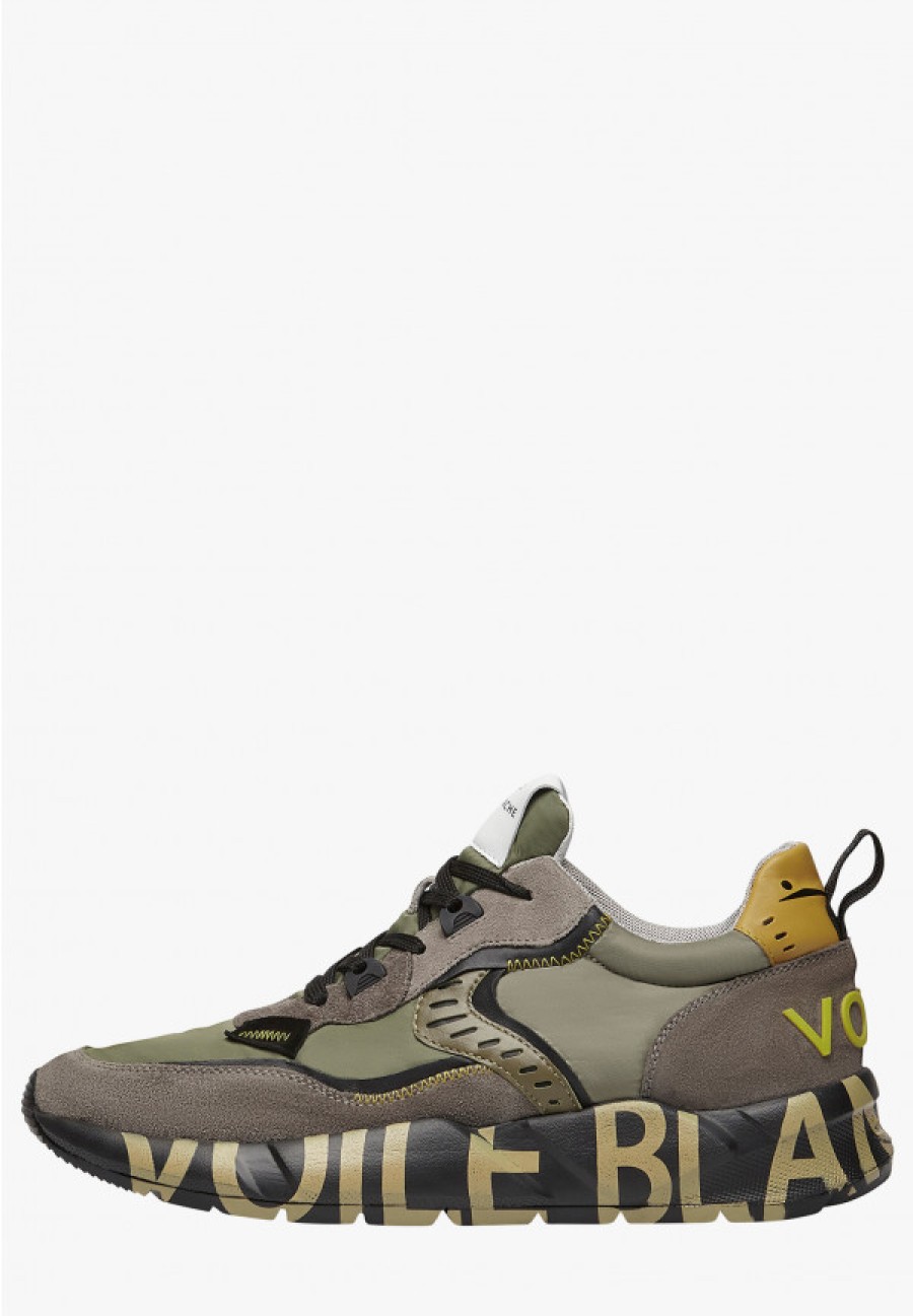 Man Voile Blanche | Club01. - Suede And Fabric Sneakers - Charcoal Grey-Army Green - Shoes - Man