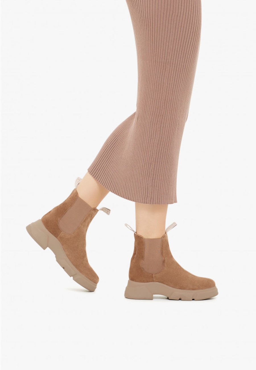 Woman Voile Blanche | Tanky Beat - Suede Ankle Boots - Brown - Shoes - Woman