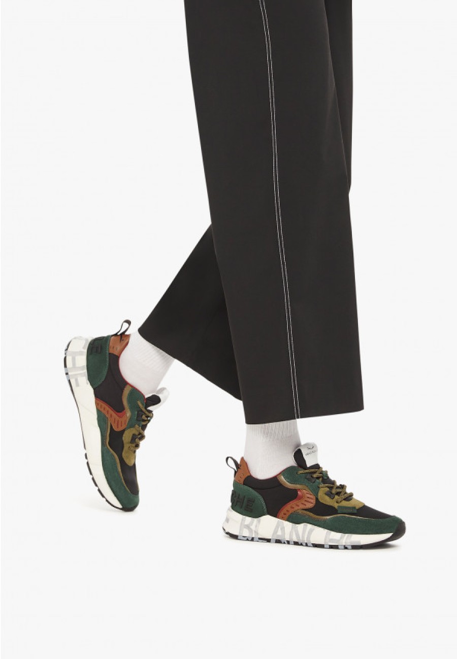 Man Voile Blanche | Club01. - Suede And Fabric Sneakers - Green-Black - Shoes - Man