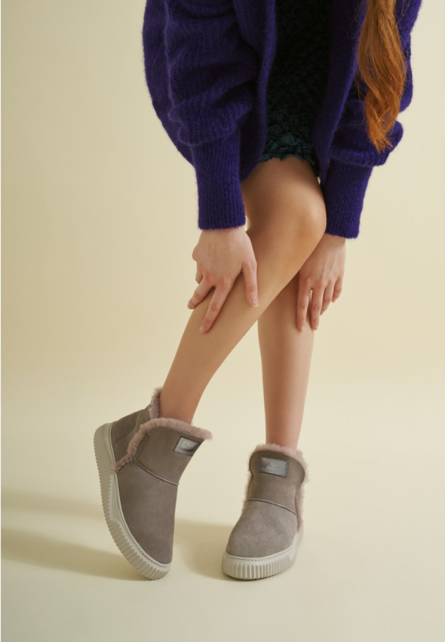 Woman Voile Blanche | Land - Suede Ankle Boots - Grey - Shoes - Woman