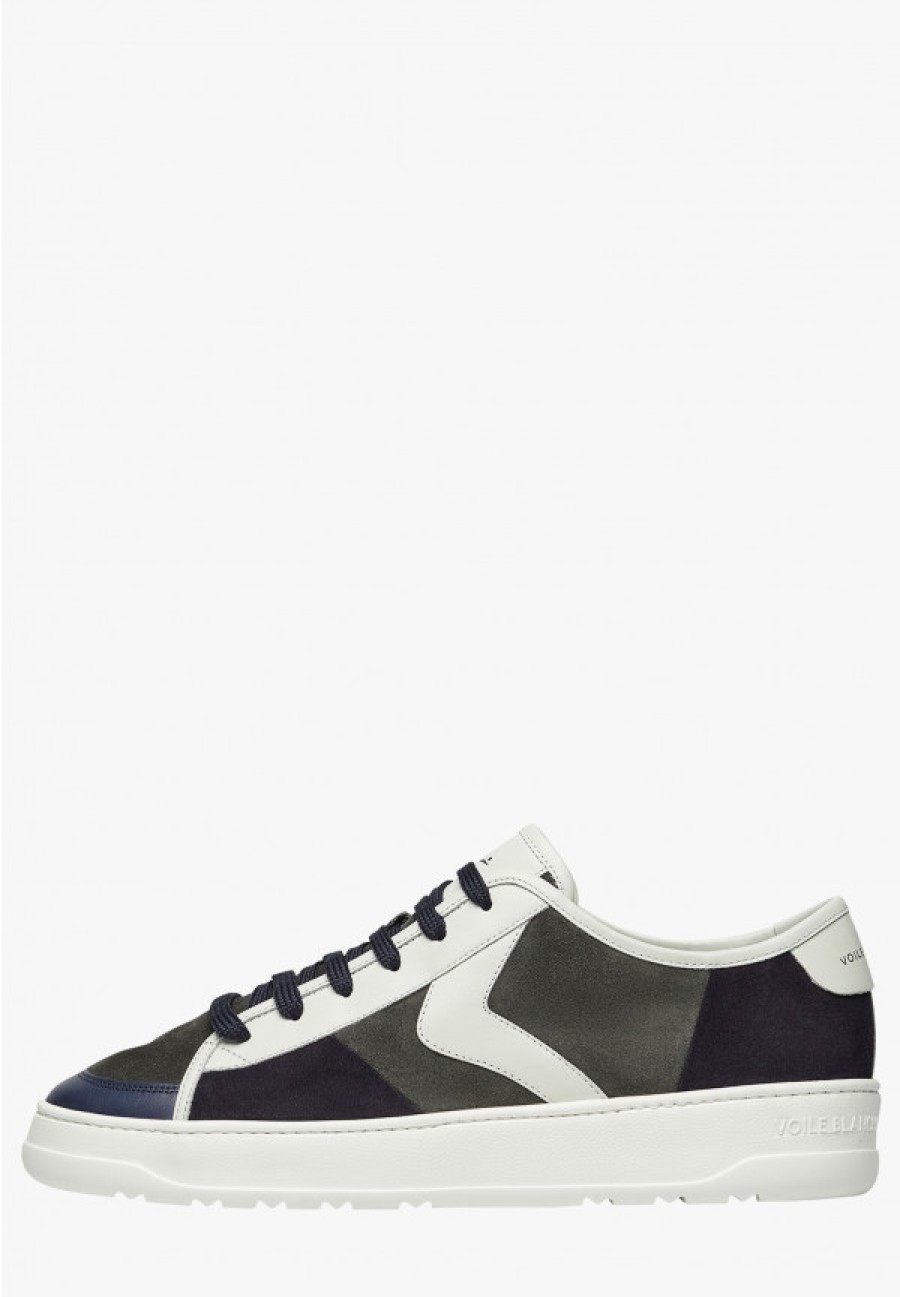 Man Voile Blanche | Sooper - Leather And Suede Sneakers - Navy-Cream - Shoes - Man