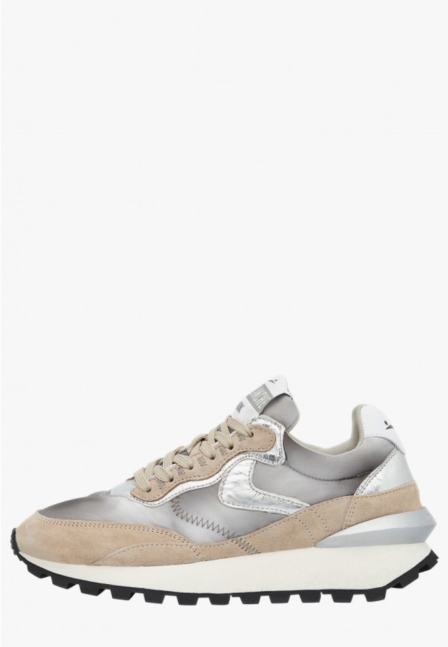 Woman Voile Blanche | Qwark Hype Woman - Leather And Fabric Sneakers - Grey-Beige - Shoes - Woman