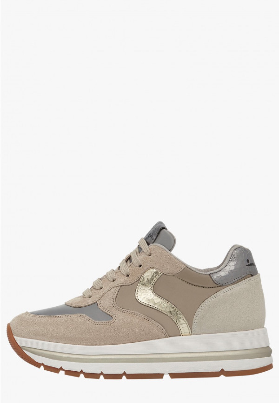 Woman Voile Blanche | Maran - Suede And Fabric Sneakers - Beige-Platinum - Shoes - Woman