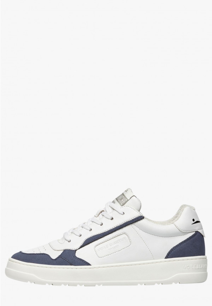 Man Voile Blanche | Hybro City Man - Bio-Based Leather Sneakers - White-Blue - Shoes - Man