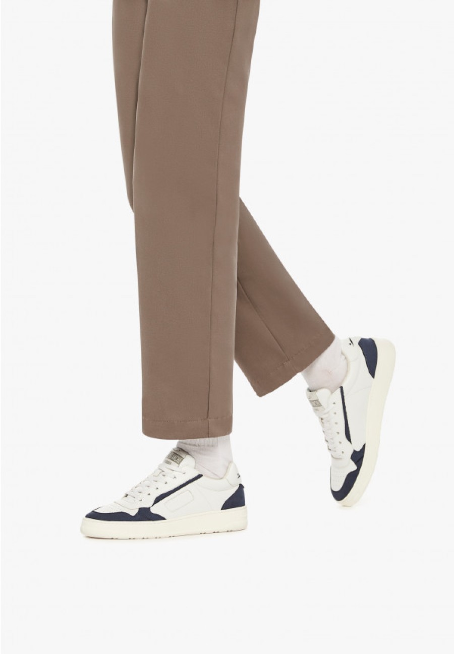 Man Voile Blanche | Hybro City Man - Bio-Based Leather Sneakers - White-Blue - Shoes - Man