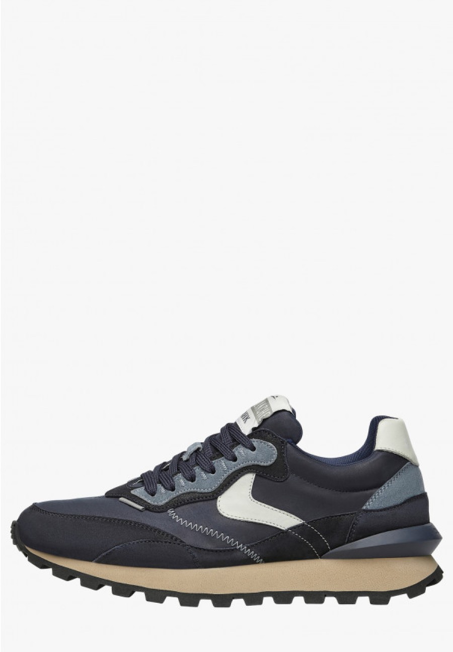 Man Voile Blanche | Qwark Hype Man - Leather And Fabric Sneakers - Navy - Shoes - Man