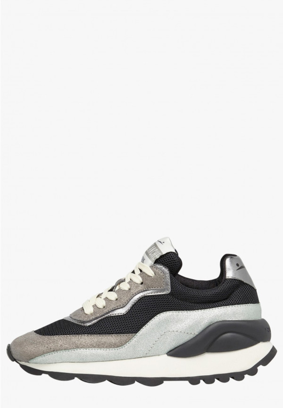 Woman Voile Blanche | Pixie - Leather And Fabric Sneakers - Grey-Black - Shoes - Woman