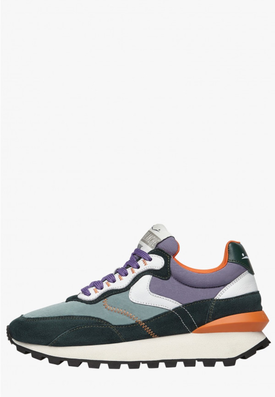 Woman Voile Blanche | Qwark Hype Woman - Leather And Fabric Sneakers - Green-Purple - Shoes - Woman