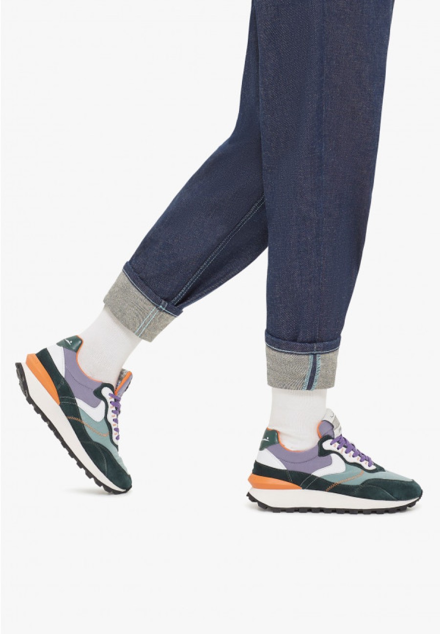 Woman Voile Blanche | Qwark Hype Woman - Leather And Fabric Sneakers - Green-Purple - Shoes - Woman