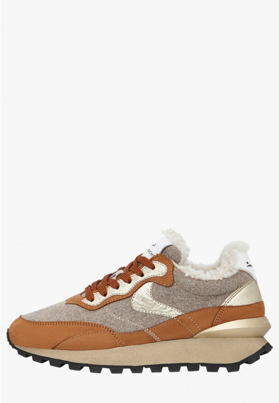 Woman Voile Blanche | Qwark Hype Fur Woman - Suede And Felt Sneakers - Brown - Shoes - Woman