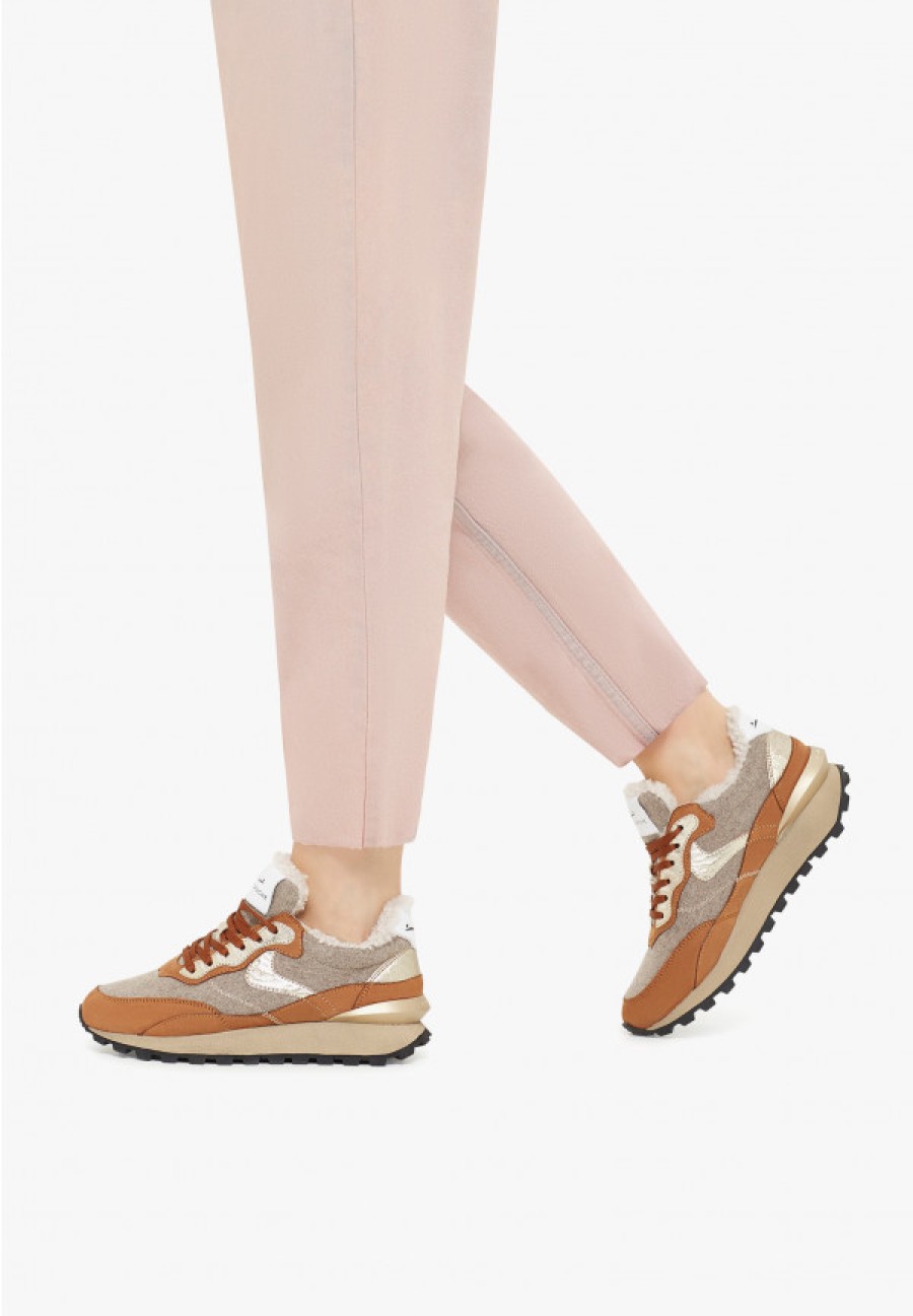 Woman Voile Blanche | Qwark Hype Fur Woman - Suede And Felt Sneakers - Brown - Shoes - Woman