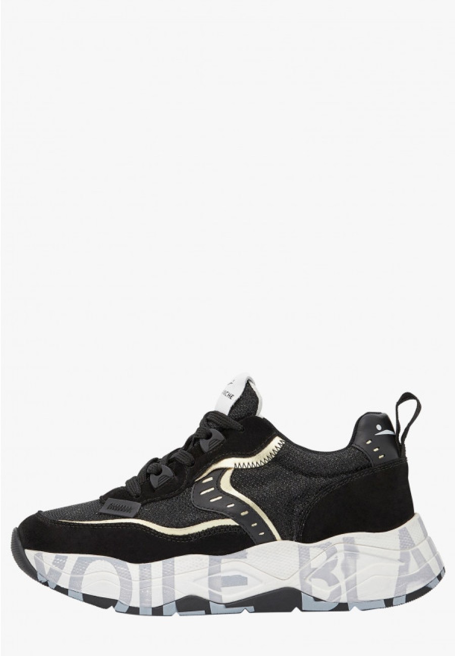 Woman Voile Blanche | Club105. - Leather And Fabric Sneakers - Black-Platinum - Shoes - Woman