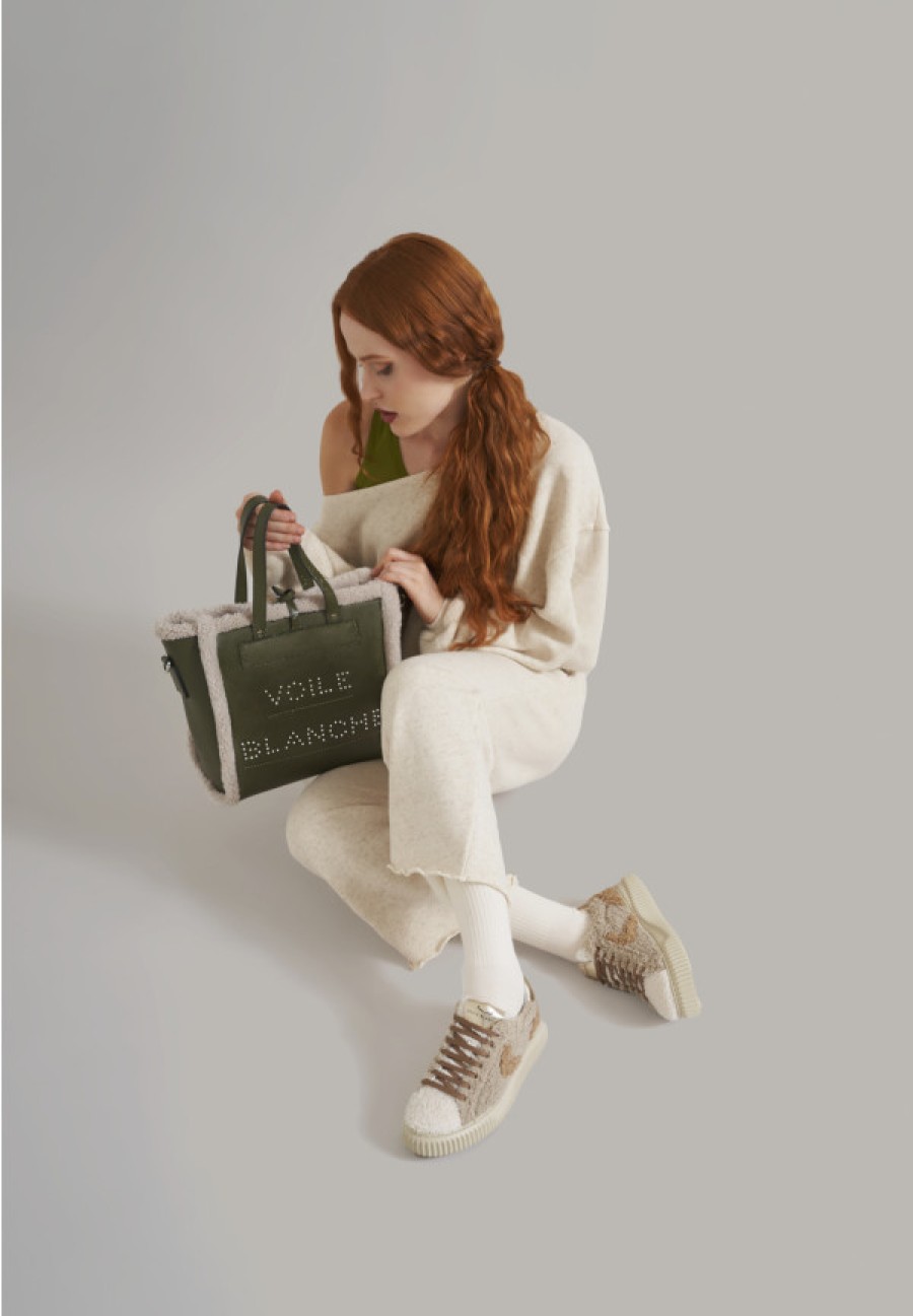 Woman Voile Blanche | Lipari Curly - Wool Sneakers - Beige-Off White - Shoes - Woman