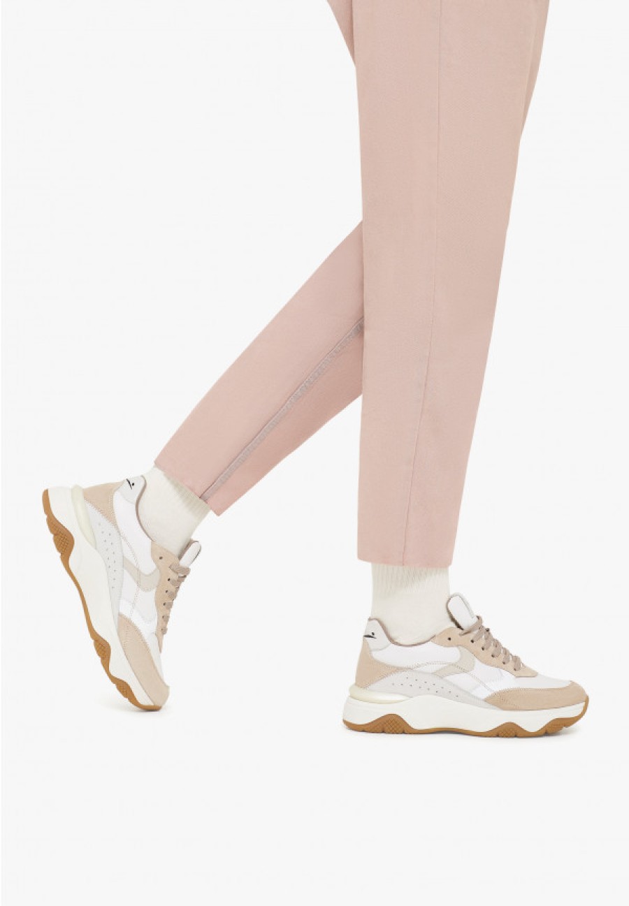 Woman Voile Blanche | Fresh - Leather And Suede Sneakers - Beige-White - Shoes - Woman