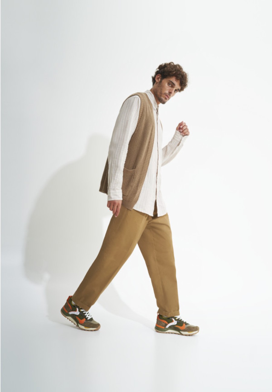 Man Voile Blanche | Bholt - Suede And Fabric Sneakers - Army Green-Orange - Shoes - Man