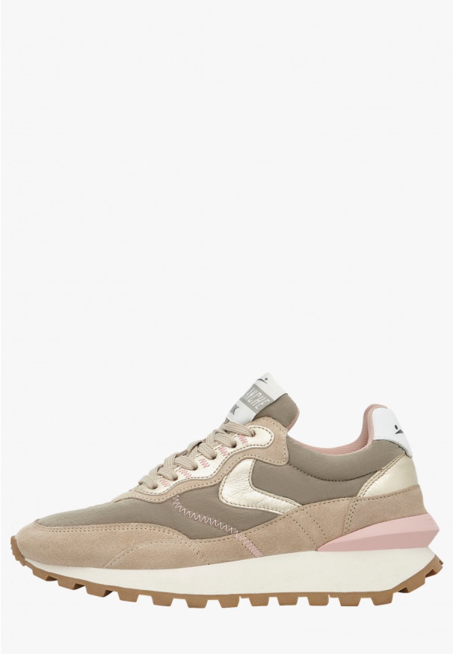 Woman Voile Blanche | Qwark Hype Woman - Leather And Fabric Sneakers - Beige-Platinum - Shoes - Woman