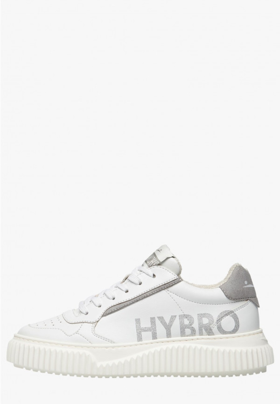 Woman Voile Blanche | Hybro 2 Woman - Bio-Based Leather Sneakers - White-Grey - Shoes - Woman