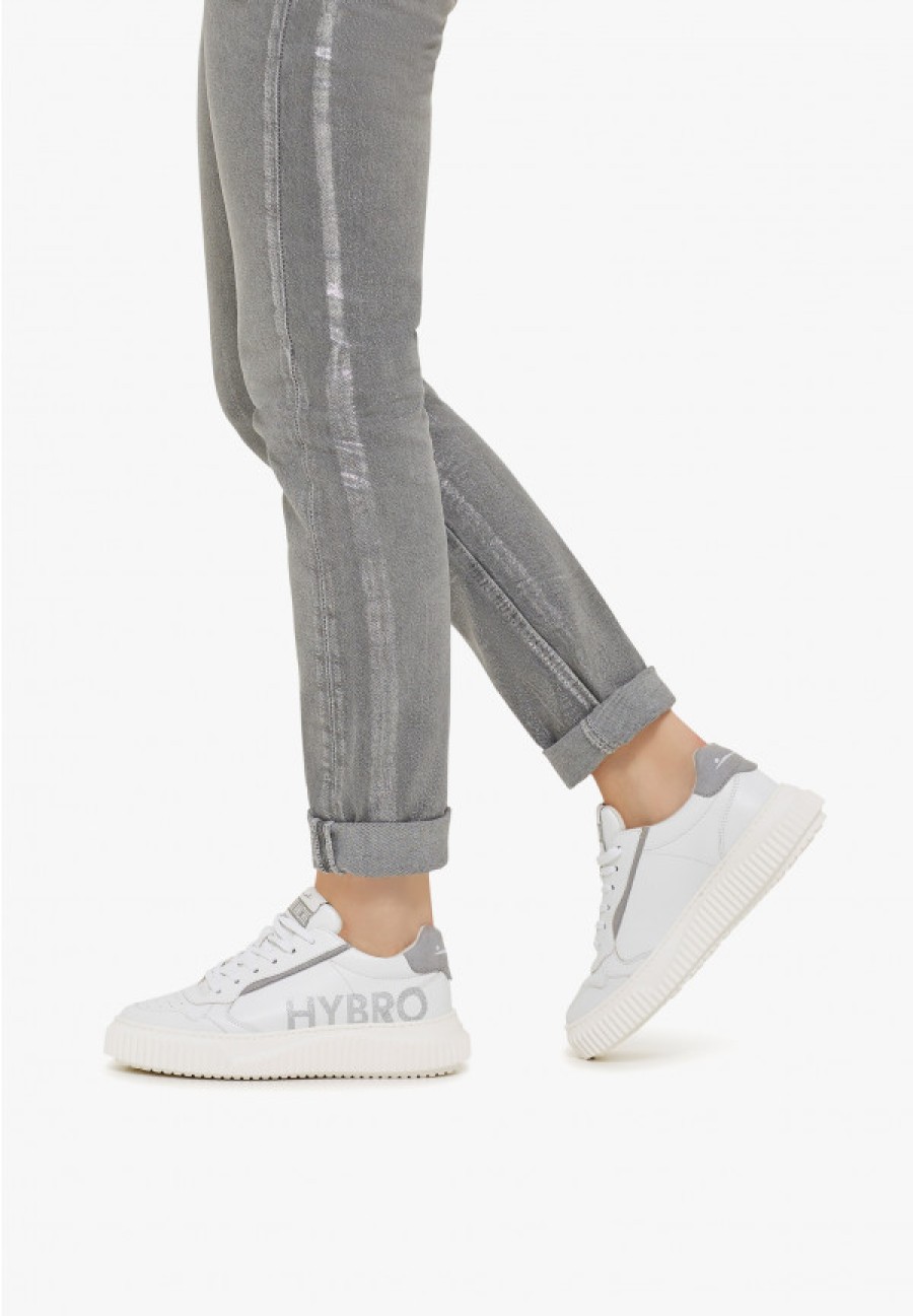 Woman Voile Blanche | Hybro 2 Woman - Bio-Based Leather Sneakers - White-Grey - Shoes - Woman