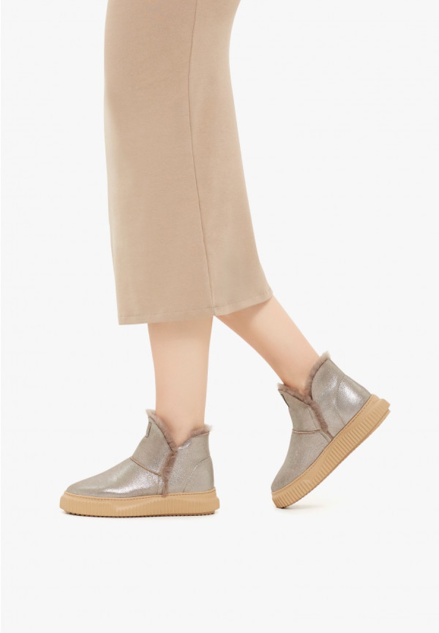 Woman Voile Blanche | Land - Leather Boots - Grey - Shoes - Woman