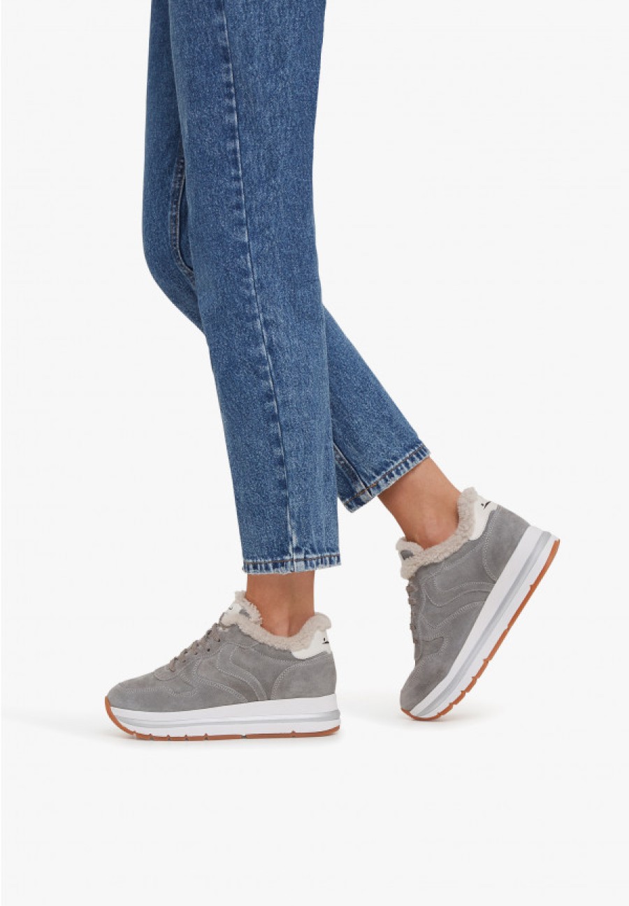 Woman Voile Blanche | Maran Fur - Suede Sneakers - Grey - Shoes - Woman