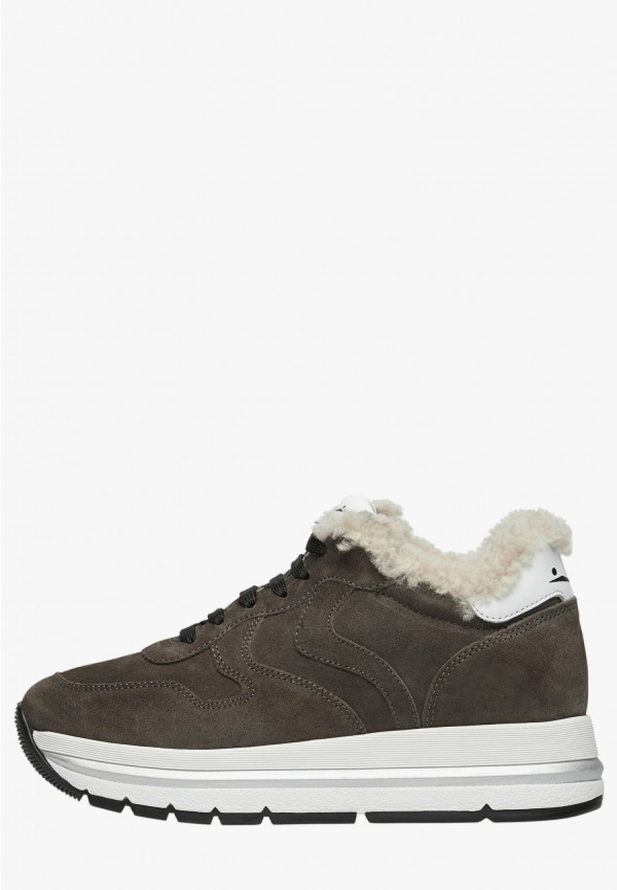 Woman Voile Blanche | Maran - Suede Sneakers - Dark Grey - Shoes - Woman