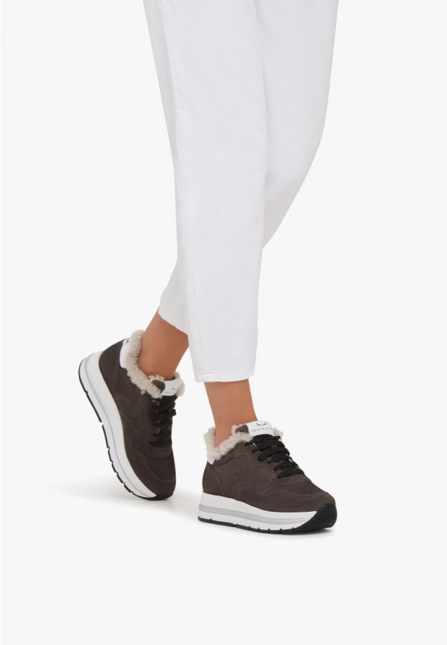 Woman Voile Blanche | Maran - Suede Sneakers - Dark Grey - Shoes - Woman