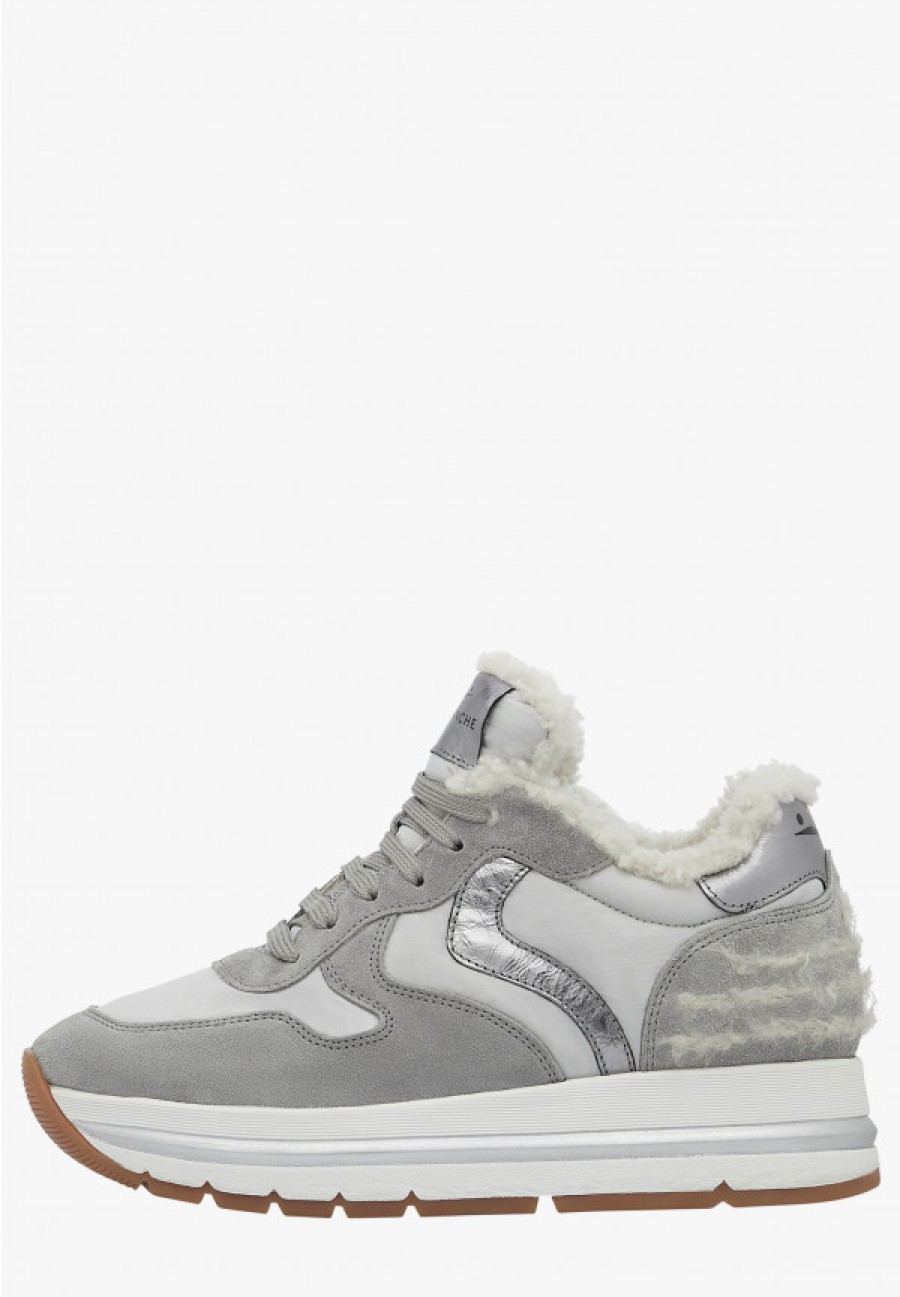 Woman Voile Blanche | Maran Power Fur 101 - Leather And Fabric Sneakers - Grey - Shoes - Woman