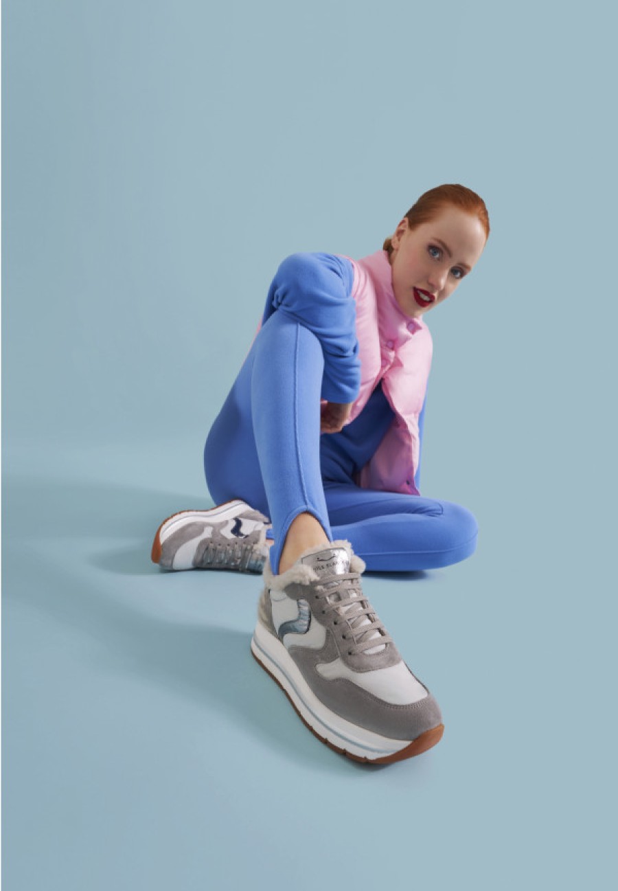 Woman Voile Blanche | Maran Power Fur 101 - Leather And Fabric Sneakers - Grey - Shoes - Woman