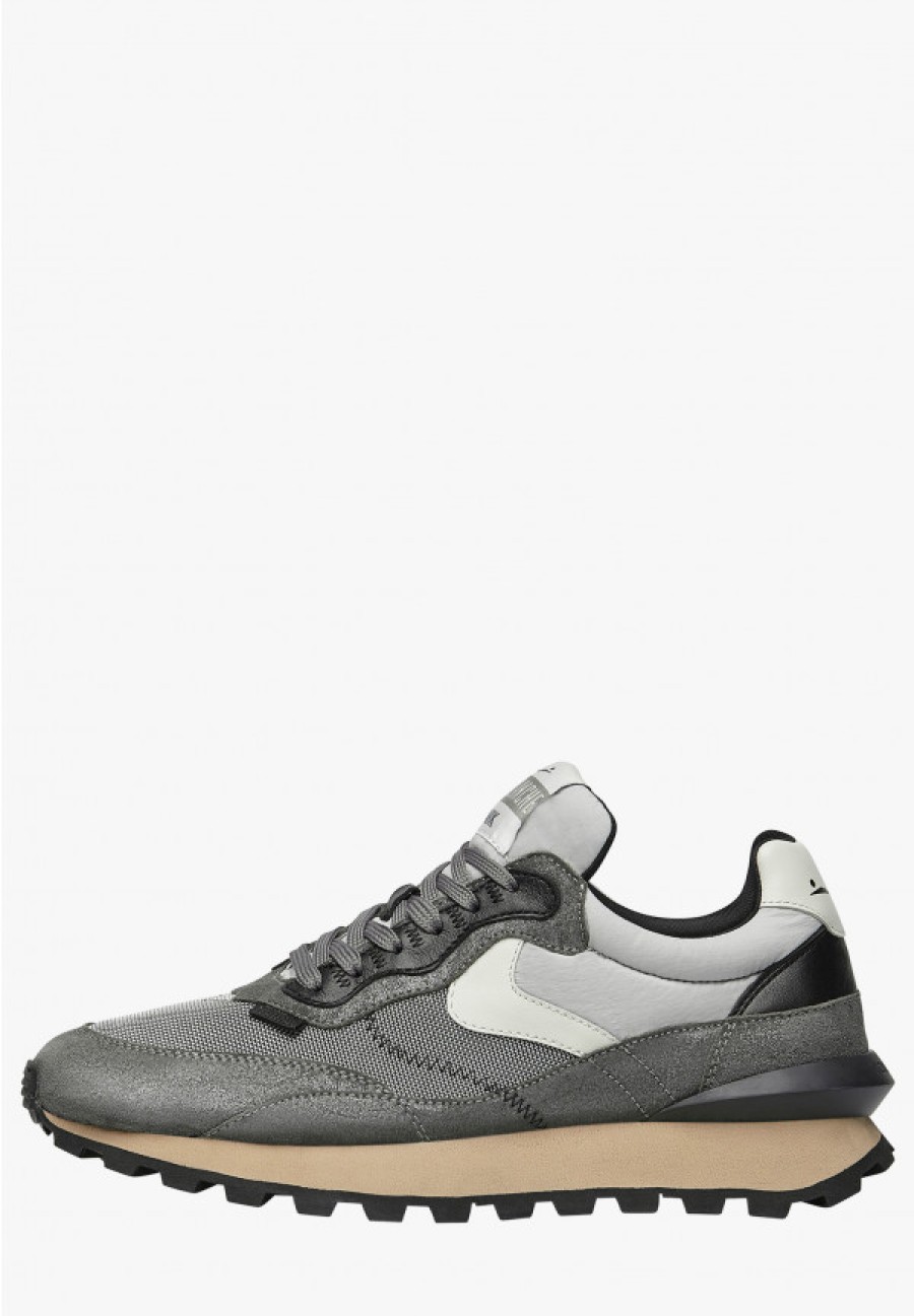 Man Voile Blanche | Qwark Hype Man - Leather And Fabric Sneakers - Grey-White - Shoes - Man