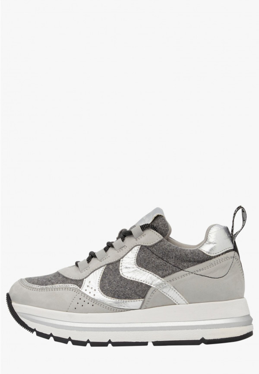 Woman Voile Blanche | Marple - Nubuck Leather And Felt Sneakers - Grey-Silver - Shoes - Woman