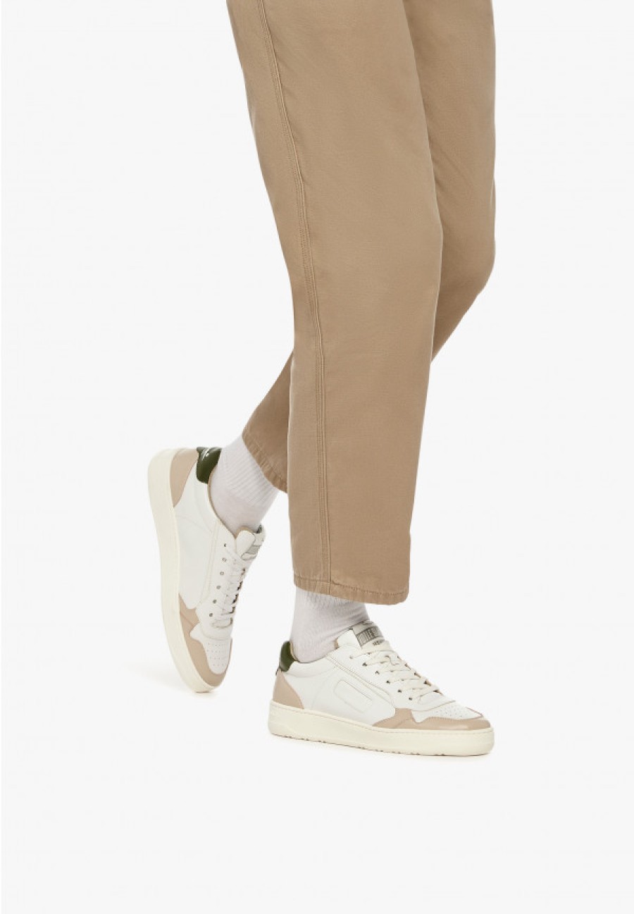 Man Voile Blanche | Hybro City Man - Bio-Based Leather Sneakers - Ice-White-Green - Shoes - Man