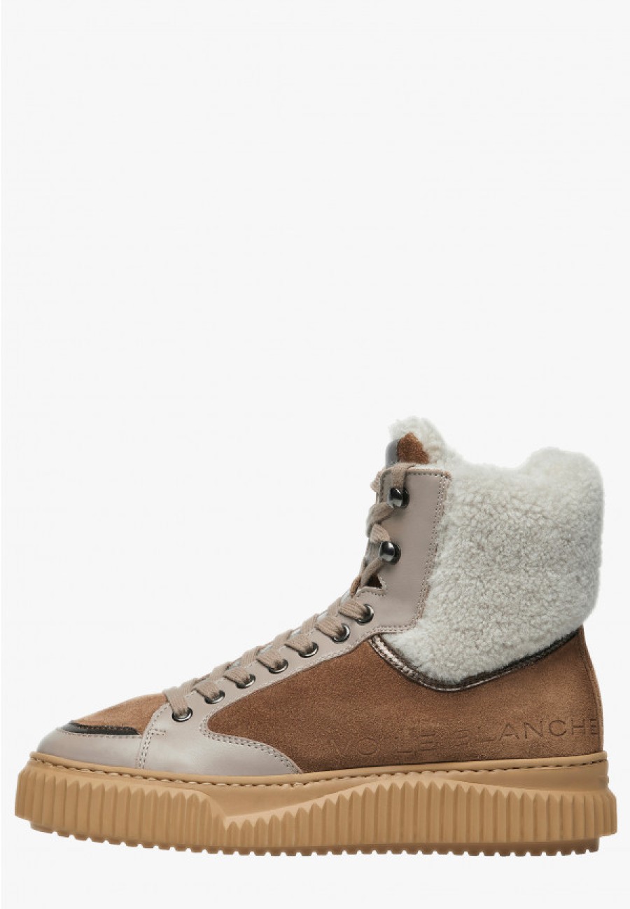 Woman Voile Blanche | Jenny 03 High - Leather And Suede Ankle Sneakers - Brown - Shoes - Woman