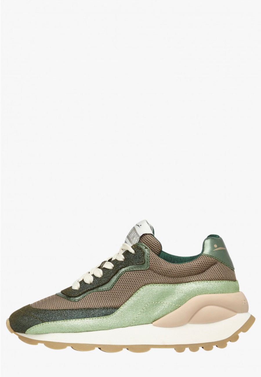 Woman Voile Blanche | Pixie - Leather And Fabric Sneakers - Green-Army Green - Shoes - Woman